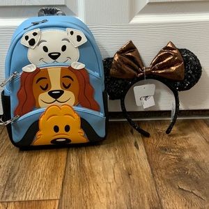 Loungefly Disney dogs backpack set with headband